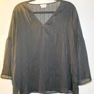 Van Heusen Women Black Shimmer Blouse Bell Sleeves